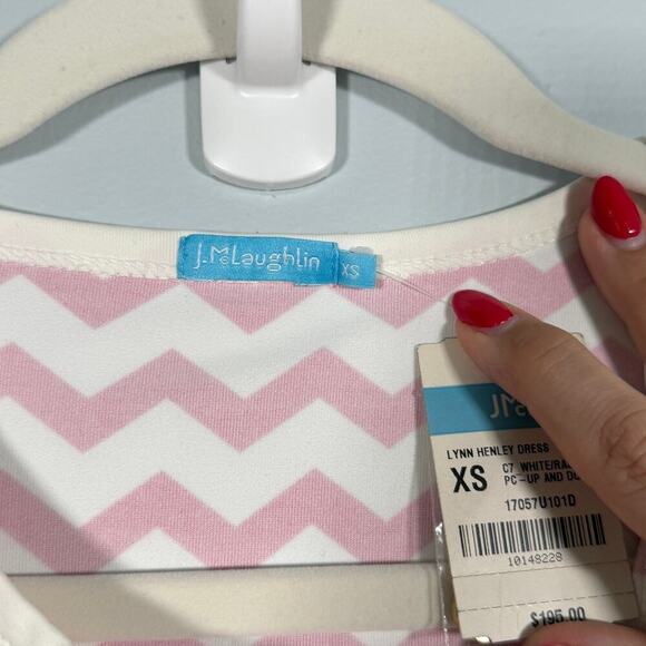 J. McLaughlin Catalina Cloth Lynn Henley Sheath Dress XS Chevron Pink White - Picture 5 of 7